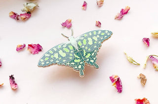 Spotted Jay Butterfly (Graphium agamemnon) Enamel Pin: Locking Pin Back