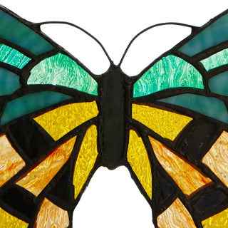 Green & Amber Butterfly Stained Glass Window Panel
