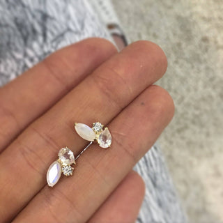 Rainbow Moonstone, Rose Quartz & Diamond Sweet Pea Studs