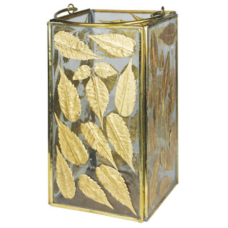 Square Enameled Gold Leaf Hurricane Vase