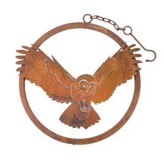 Swooping Barn Owl Hanging Ring - Metal Garden Yard Home Art