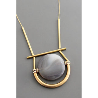 David Aubrey Jewelry | Geometric Gray Agate and Brass Necklace