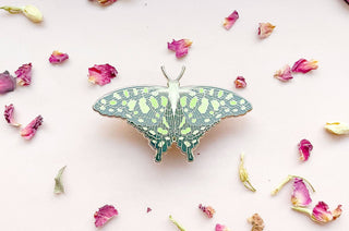 Spotted Jay Butterfly (Graphium agamemnon) Enamel Pin: Locking Pin Back