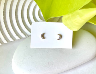 Rhinestone Crescent Moon Studs