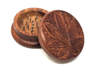 Wooden Grinder with Leaf Design