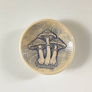 Small Handmade Ceramic Dish with Mushroom Trio