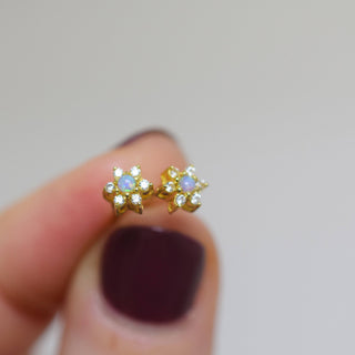 Blue Opal & Diamond Daisy Studs