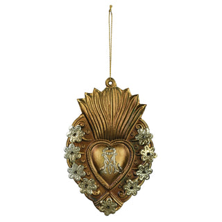 Adorned Sacred Heart Antiqued Gold Milagro