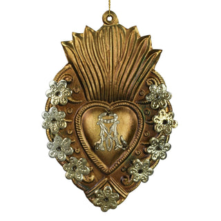 Adorned Sacred Heart Antiqued Gold Milagro