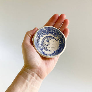 Small Handmade Ceramic Dish with Crescent Moon