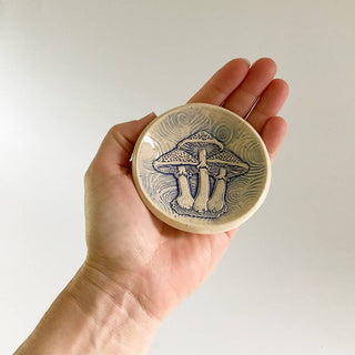 Small Handmade Ceramic Dish with Mushroom Trio