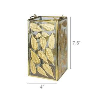 Square Enameled Gold Leaf Hurricane Vase