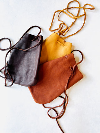 Large Leather Drawstring Pouch