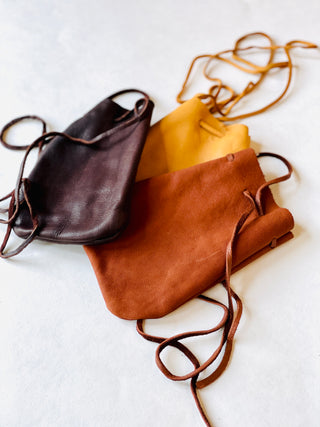 Large Leather Drawstring Pouch