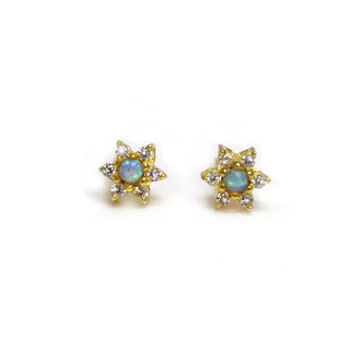 Blue Opal & Diamond Daisy Studs