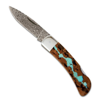 Vein Turquoise Damascus 3" Lockback Knife - Single