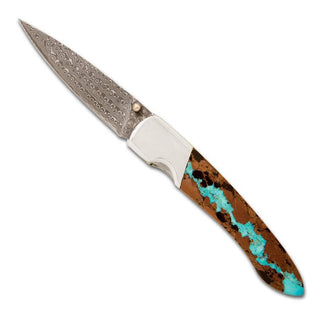 Vein Turquoise Damascus 4" Liner Lock Knife - Single