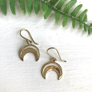 Brass Crescent Moon Earring