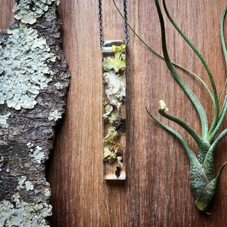 Large Long Lichen Resin Necklace